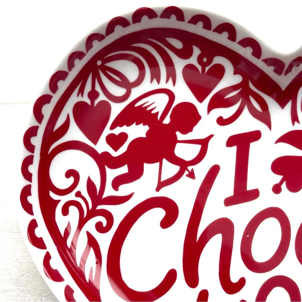 CRATE & BARREL KATE FORRESTER “I CHOOSE YOU” Ceramic Heart Plate VALENTINES DAY